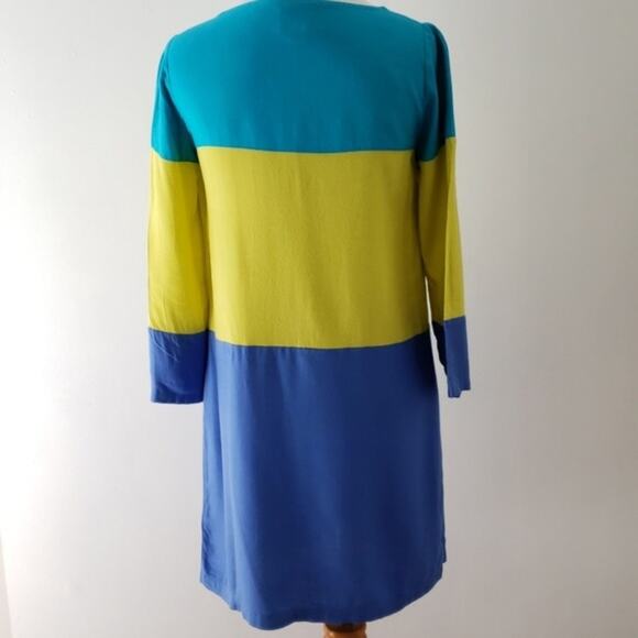 Anthropologie Maeve Colorblock Longsleeve Shift Dress Blue Chartreuse Women 0 - Picture 4 of 8